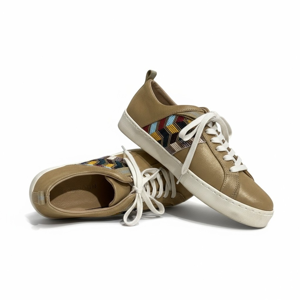 JACK ROGERS Ainsley Chevron Beaded Sneaker in Metallic Gold Womens EU 38/ US 8